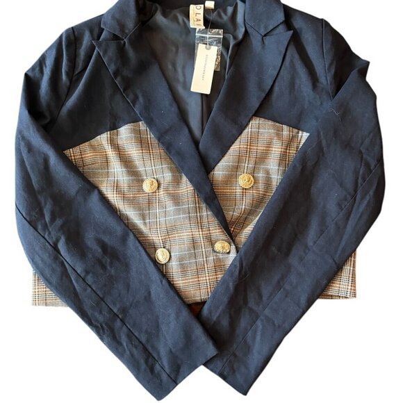 Anthropologie Dolan Corset Blazer Blue Plaid Linen Blend Size Small - Picture 5 of 9